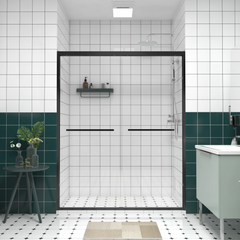 AISU 56-60"x74" Aluminum Frame Double Sliding Shower Door, Premium 1/4" (6mm) Clear Tempered Glass, Matte Black Finished