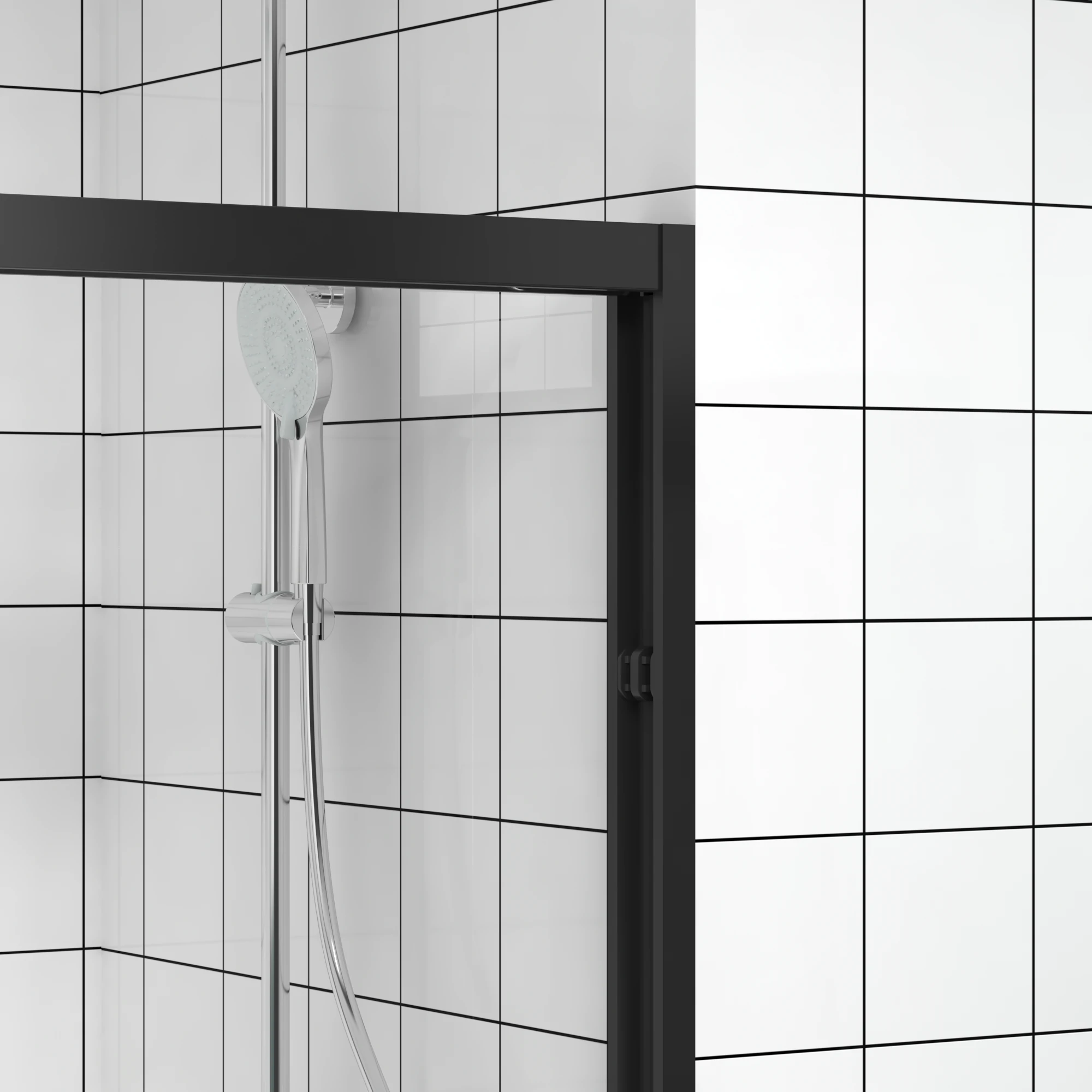 AISU Aluminum Frame Double Sliding Shower Door, Premium 1/4" (6mm) Clear Tempered Glass, Matte Black Finished