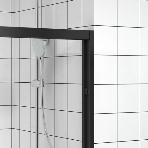 AISU Aluminum Frame Double Sliding Shower Door, Premium 1/4" (6mm) Clear Tempered Glass, Matte Black Finished