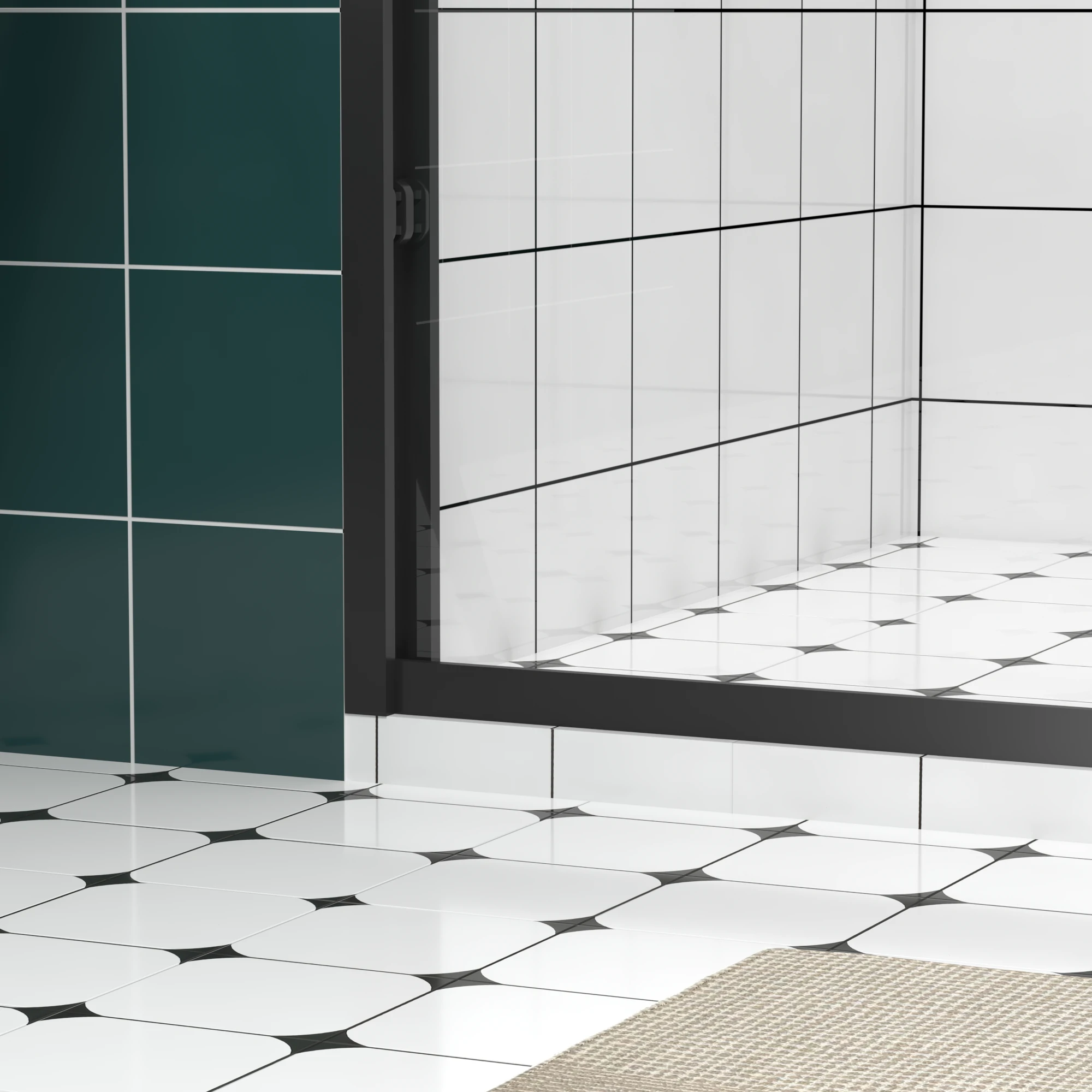AISU Aluminum Frame Double Sliding Shower Door, Premium 1/4" (6mm) Clear Tempered Glass, Matte Black Finished