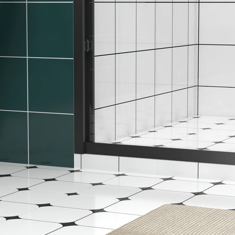 AISU Aluminum Frame Double Sliding Shower Door, Premium 1/4" (6mm) Clear Tempered Glass, Matte Black Finished