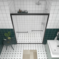 AISU 56-60"x74" Aluminum Frame Double Sliding Shower Door, Premium 1/4" (6mm) Clear Tempered Glass, Matte Black Finished