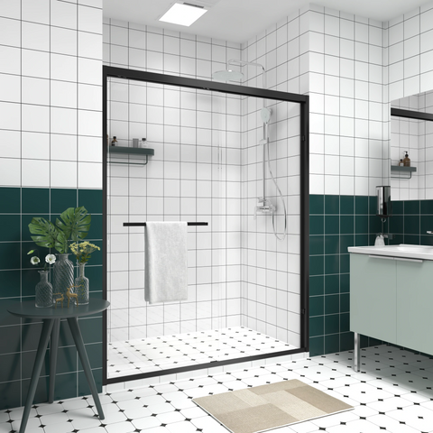 AISU Aluminum Frame Double Sliding Shower Door, Premium 1/4" (6mm) Clear Tempered Glass, Matte Black Finished