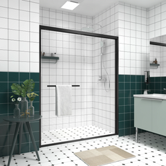 AISU 56-60"x74" Aluminum Frame Double Sliding Shower Door, Premium 1/4" (6mm) Clear Tempered Glass, Matte Black Finished