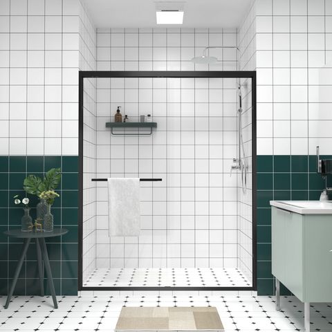 AISU Aluminum Frame Double Sliding Shower Door, Premium 1/4" (6mm) Clear Tempered Glass, Matte Black Finished