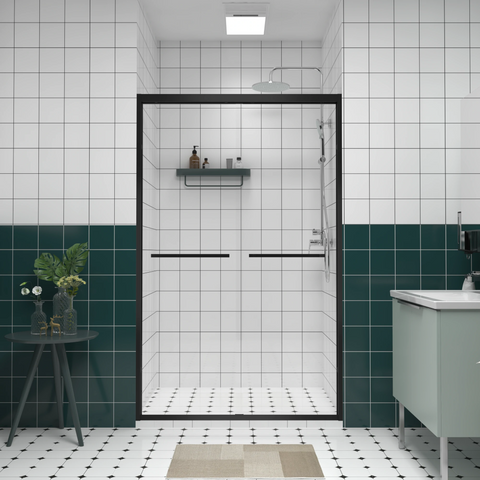 AISU Aluminum Frame Double Sliding Shower Door, Premium 1/4" (6mm) Clear Tempered Glass, Matte Black Finished