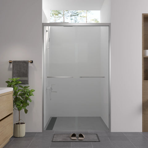 AISU Aluminum Frame Double Sliding Shower Door, Premium 1/4" (6mm) Clear Tempered Glass, Matte Black Finished