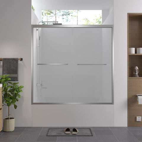 AISU Aluminum Frame Double Sliding Shower Door, Premium 1/4" (6mm) Clear Tempered Glass, Matte Black Finished