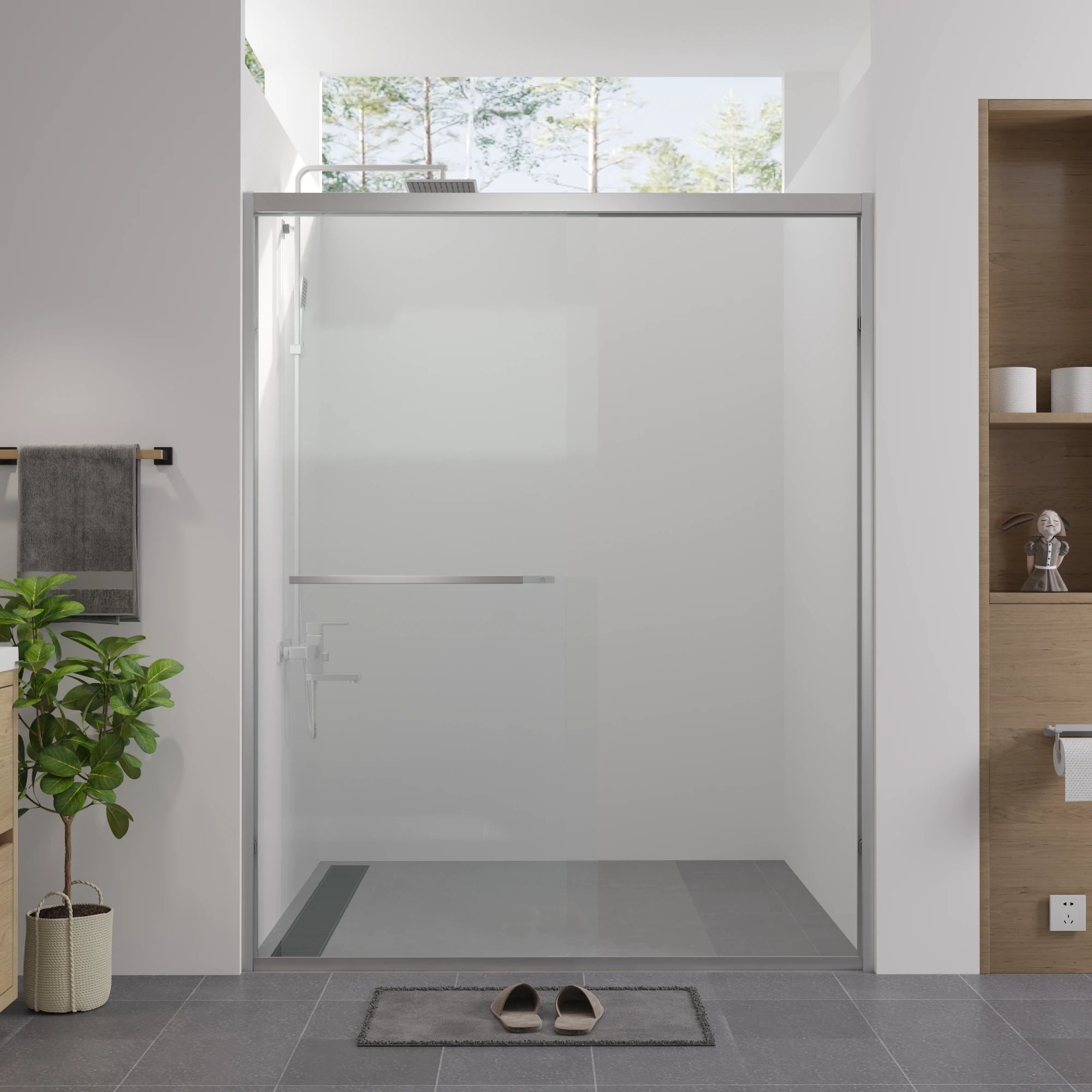 AISU Aluminum Frame Double Sliding Shower Door, Premium 1/4" (6mm) Clear Tempered Glass, Matte Black Finished