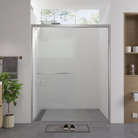 AISU Aluminum Frame Double Sliding Shower Door, Premium 1/4" (6mm) Clear Tempered Glass, Matte Black Finished