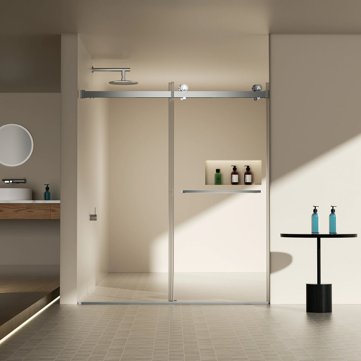 AISU 56-60"W x 70"H Frameless Double Sliding Shower Door, 5/16" (8mm) Thick SGCC Tempered Clear Glass, Double Side Easy Clean Coat