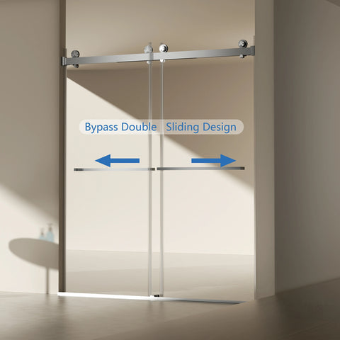 AISU 56-60"W x 70"H Frameless Double Sliding Shower Door, 5/16" (8mm) Thick SGCC Tempered Clear Glass, Double Side Easy Clean Coat