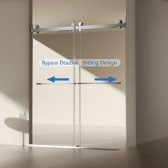 Porte de douche coulissante double sans cadre AISU 56-60" L x 70" H, verre trempé transparent SGCC de 5/16" (8 mm) d'épaisseur, revêtement double face facile à nettoyer