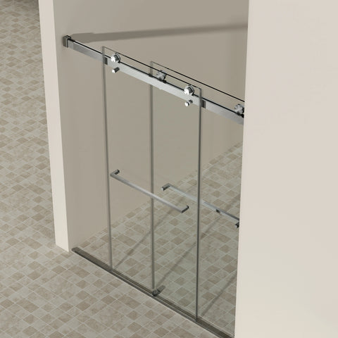 AISU 56-60"W x 70"H Frameless Double Sliding Shower Door, 5/16" (8mm) Thick SGCC Tempered Clear Glass, Double Side Easy Clean Coat