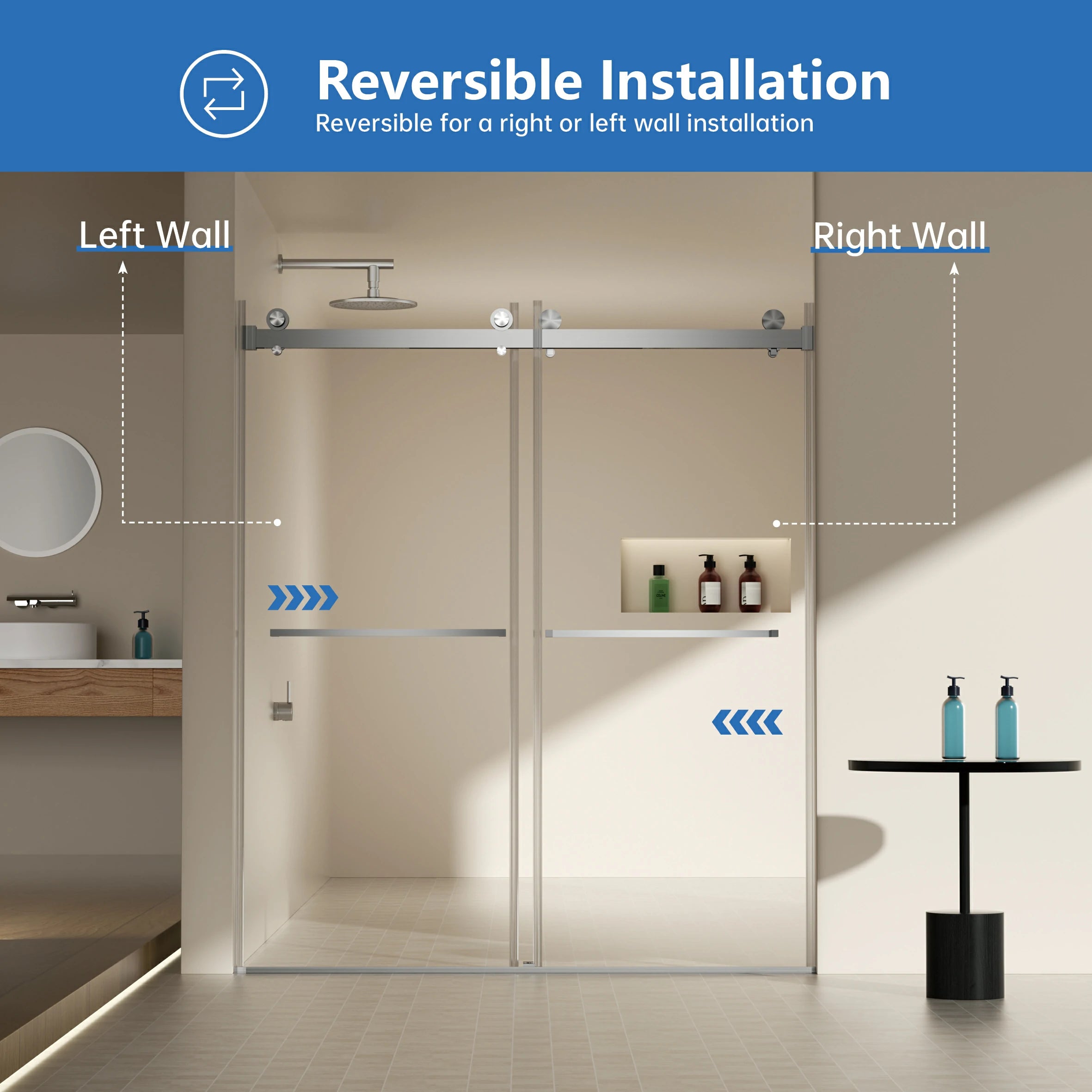 AISU 56-60"W x 70"H Frameless Double Sliding Shower Door, 5/16" (8mm) Thick SGCC Tempered Clear Glass, Double Side Easy Clean Coat
