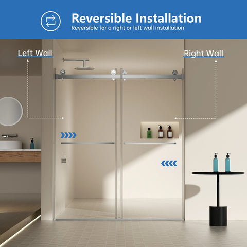 AISU 56-60"W x 70"H Frameless Double Sliding Shower Door, 5/16" (8mm) Thick SGCC Tempered Clear Glass, Double Side Easy Clean Coat