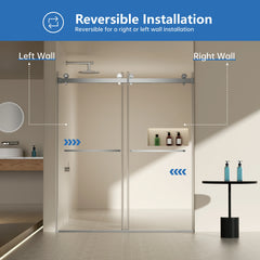 Porte de douche coulissante double sans cadre AISU 56-60" L x 70" H, verre trempé transparent SGCC de 5/16" (8 mm) d'épaisseur, revêtement double face facile à nettoyer