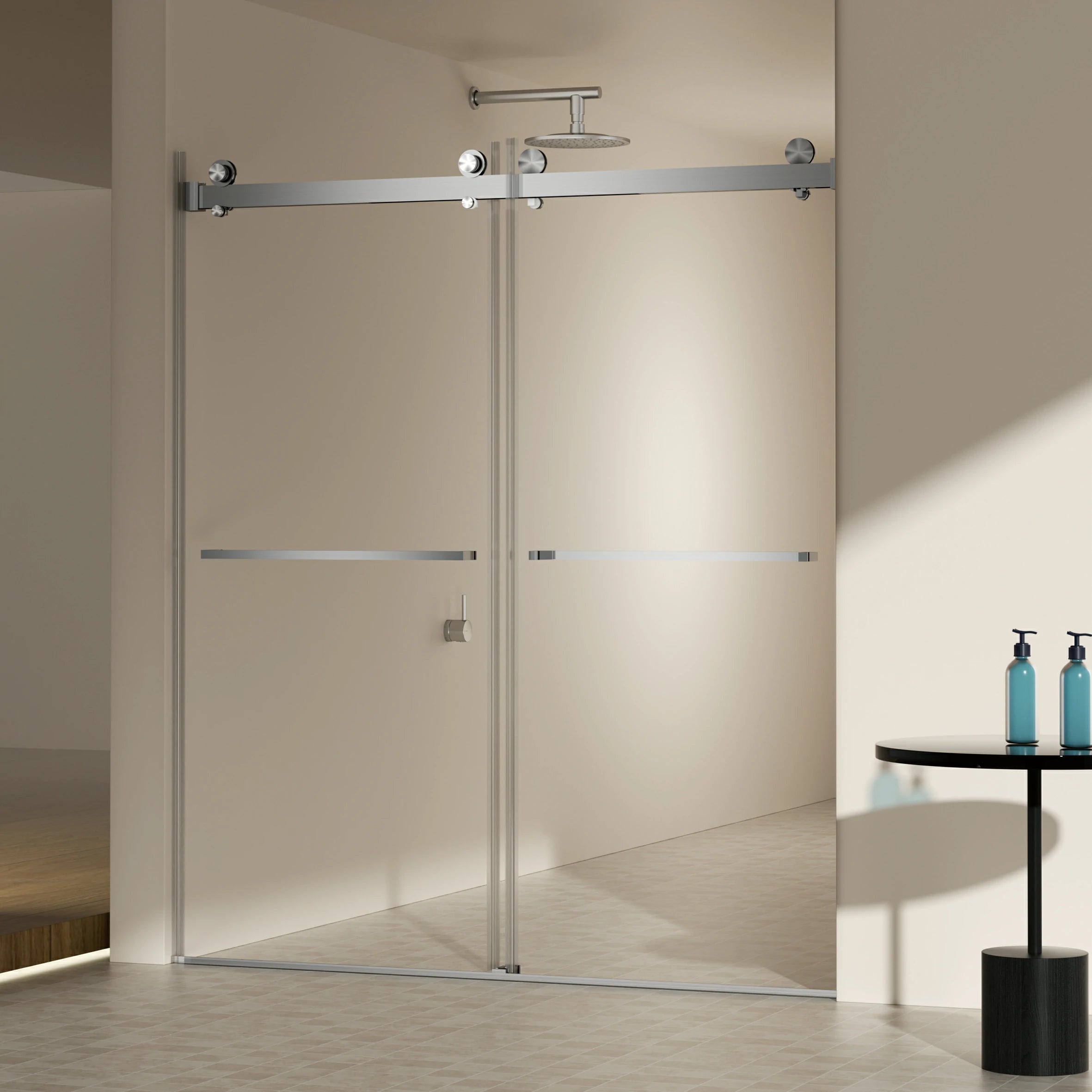 AISU 56-60"W x 70"H Frameless Double Sliding Shower Door, 5/16" (8mm) Thick SGCC Tempered Clear Glass, Double Side Easy Clean Coat