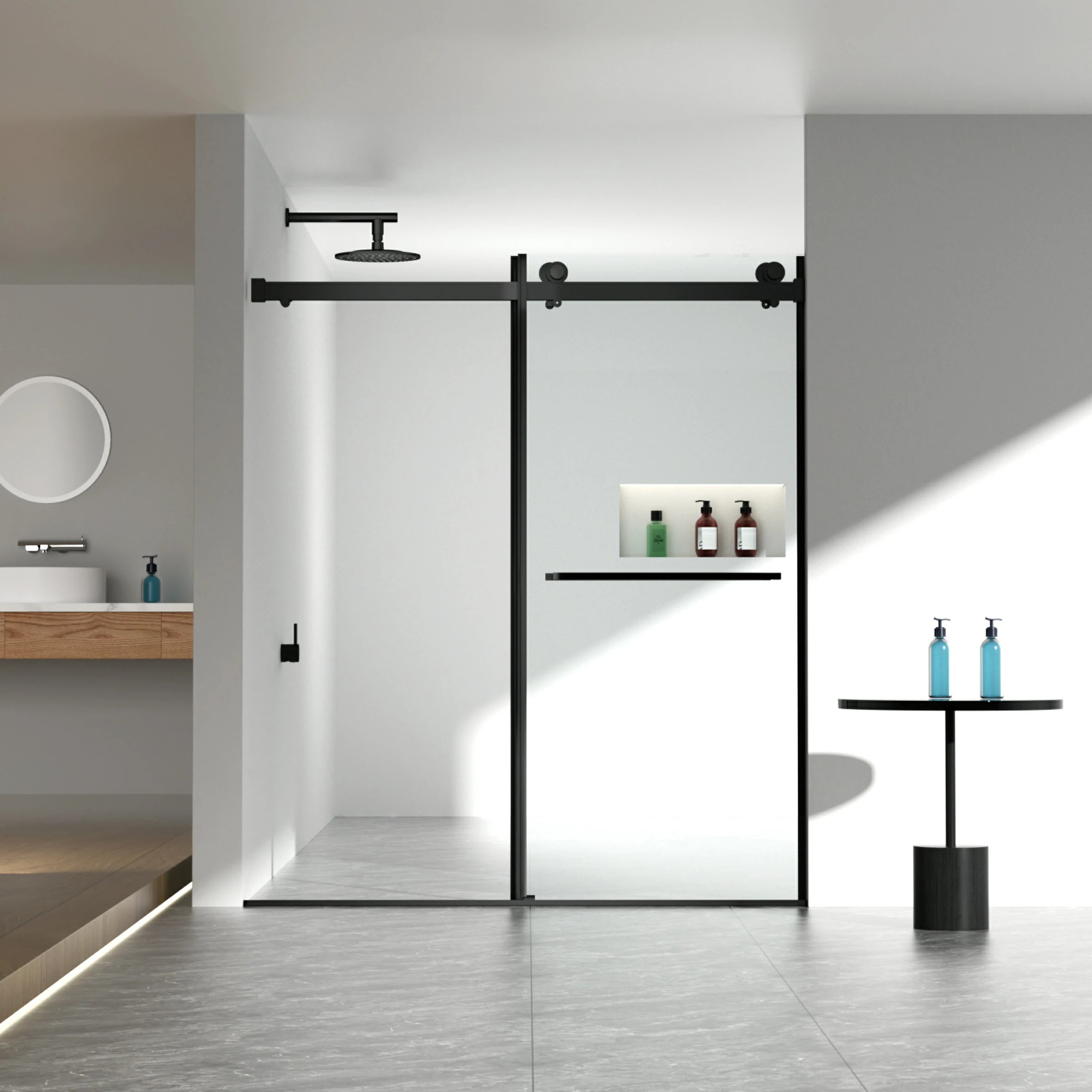 AISU 56-60"W x 70"H Frameless Double Sliding Shower Door, 5/16" (8mm) Thick SGCC Tempered Clear Glass, Double Side Easy Clean Coat