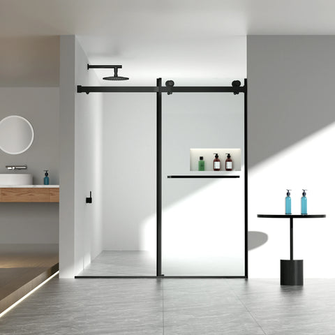 AISU 56-60"W x 70"H Frameless Double Sliding Shower Door, 5/16" (8mm) Thick SGCC Tempered Clear Glass, Double Side Easy Clean Coat