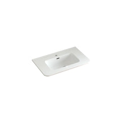 AISU 30" Wall-Mounted Curved Edge Bathroom Vanity in Natural Walnut Color with White Ceramic Basin