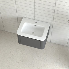 AISU Grey Floating Bathroom Vanity with White Ceramic Integrated Basin