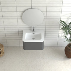 AISU Grey Floating Bathroom Vanity with White Ceramic Integrated Basin