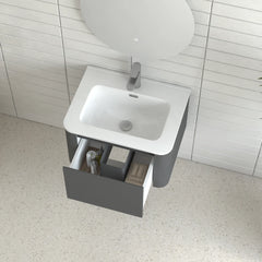 AISU Grey Floating Bathroom Vanity with White Ceramic Integrated Basin