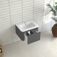 AISU Grey Floating Bathroom Vanity with White Ceramic Integrated Basin