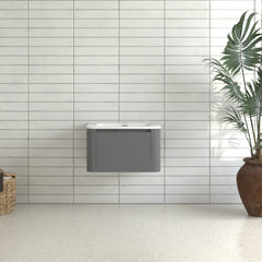 AISU Grey Floating Bathroom Vanity with White Ceramic Integrated Basin