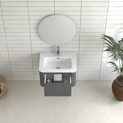 AISU Grey Floating Bathroom Vanity with White Ceramic Integrated Basin
