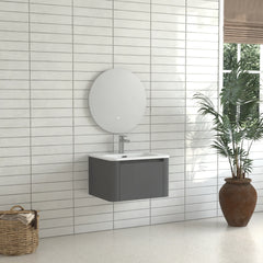 AISU Grey Floating Bathroom Vanity with White Ceramic Integrated Basin
