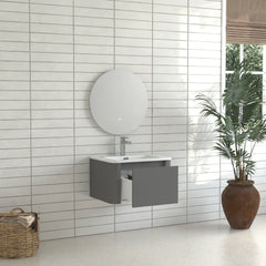 AISU Grey Floating Bathroom Vanity with White Ceramic Integrated Basin