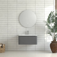 AISU Grey Floating Bathroom Vanity with White Ceramic Integrated Basin