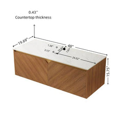 AISU 48" Wall-Mounted Brown Oak Plywood Cabinet and Carrara White Sintered Stone Countertop, NO Basin, NO Faucet and Sink Cove