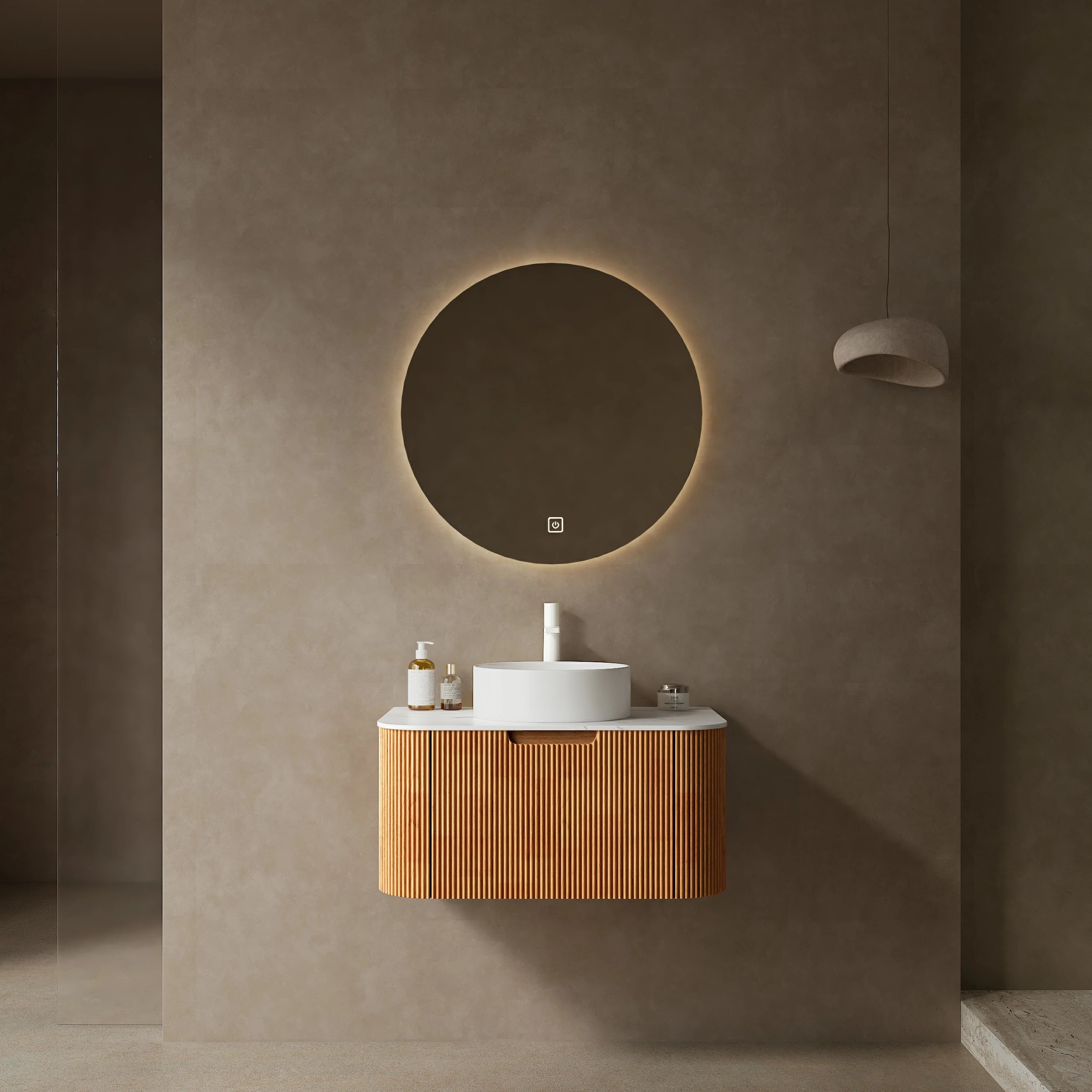 AISU Badezimmer-Waschtisch mit Waschbecken, Natura-Holzmaserung
