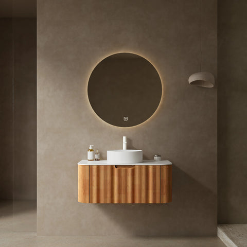 AISU Badezimmer-Waschtisch mit Waschbecken, Natura-Holzmaserung