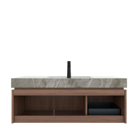 AISU 48" Wandmontierter Badezimmerwaschtisch mit Waschbecken, vormontiert, Espresso-Holzmaserung