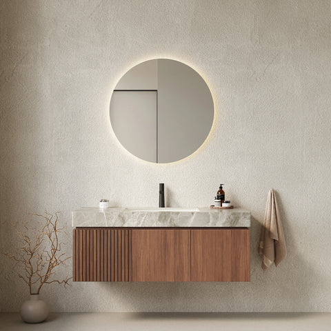 AISU 48" Wandmontierter Badezimmerwaschtisch mit Waschbecken, vormontiert, Espresso-Holzmaserung