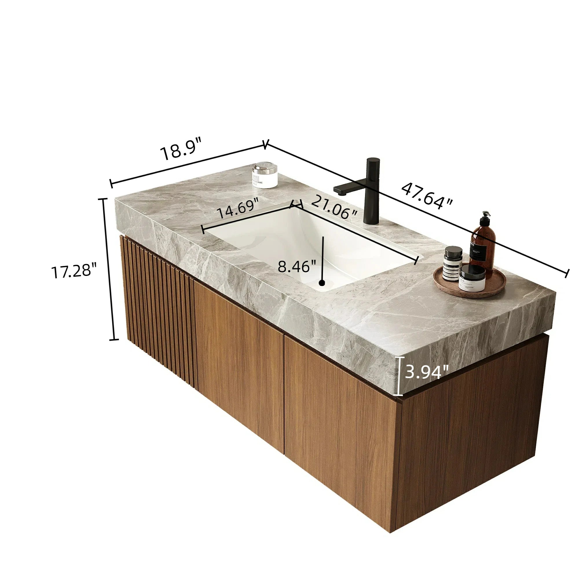 AISU 48" Wandmontierter Badezimmerwaschtisch mit Waschbecken, vormontiert, Espresso-Holzmaserung