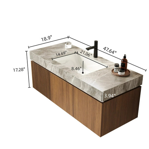 AISU 48" Wandmontierter Badezimmerwaschtisch mit Waschbecken, vormontiert, Espresso-Holzmaserung