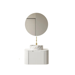 AISU Floating Curved Edges Striped Bathroom Vanity with Round Ceramic Basin, White Color