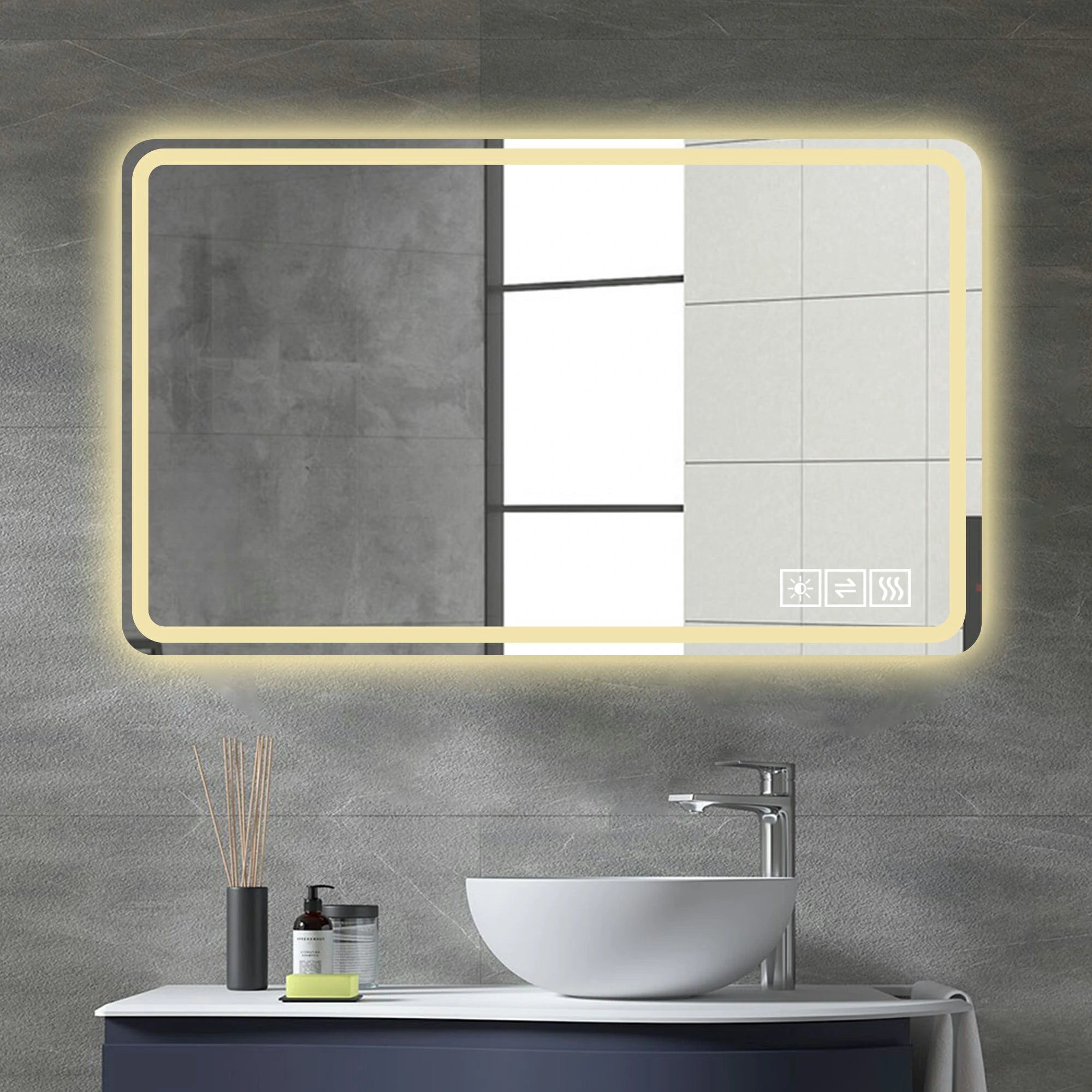 AISU Modern Bathroom Mirror with LED Lights, Horizontal/Vertical