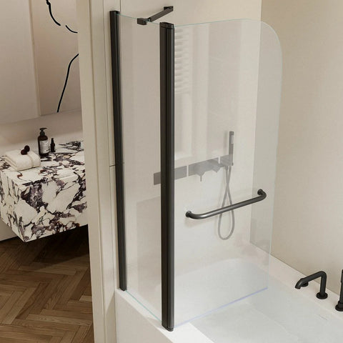 43 Zoll B x 58 Zoll H. Duschtüren für Badewanne, zum Heben und Senken, 6 mm dickes SGCC-Hartglas, Aluminiumlegierung, mattschwarzes Finish