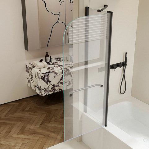 43 Zoll B x 58 Zoll H. Duschtüren für Badewanne, zum Heben und Senken, 6 mm dickes SGCC-Hartglas, Aluminiumlegierung, mattschwarzes Finish