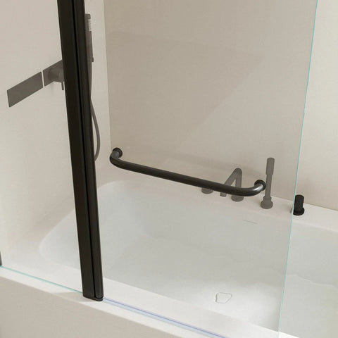 43 Zoll B x 58 Zoll H. Duschtüren für Badewanne, zum Heben und Senken, 6 mm dickes SGCC-Hartglas, Aluminiumlegierung, mattschwarzes Finish