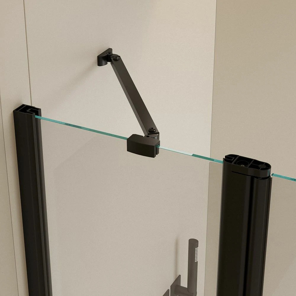 43 Zoll B x 58 Zoll H. Duschtüren für Badewanne, zum Heben und Senken, 6 mm dickes SGCC-Hartglas, Aluminiumlegierung, mattschwarzes Finish