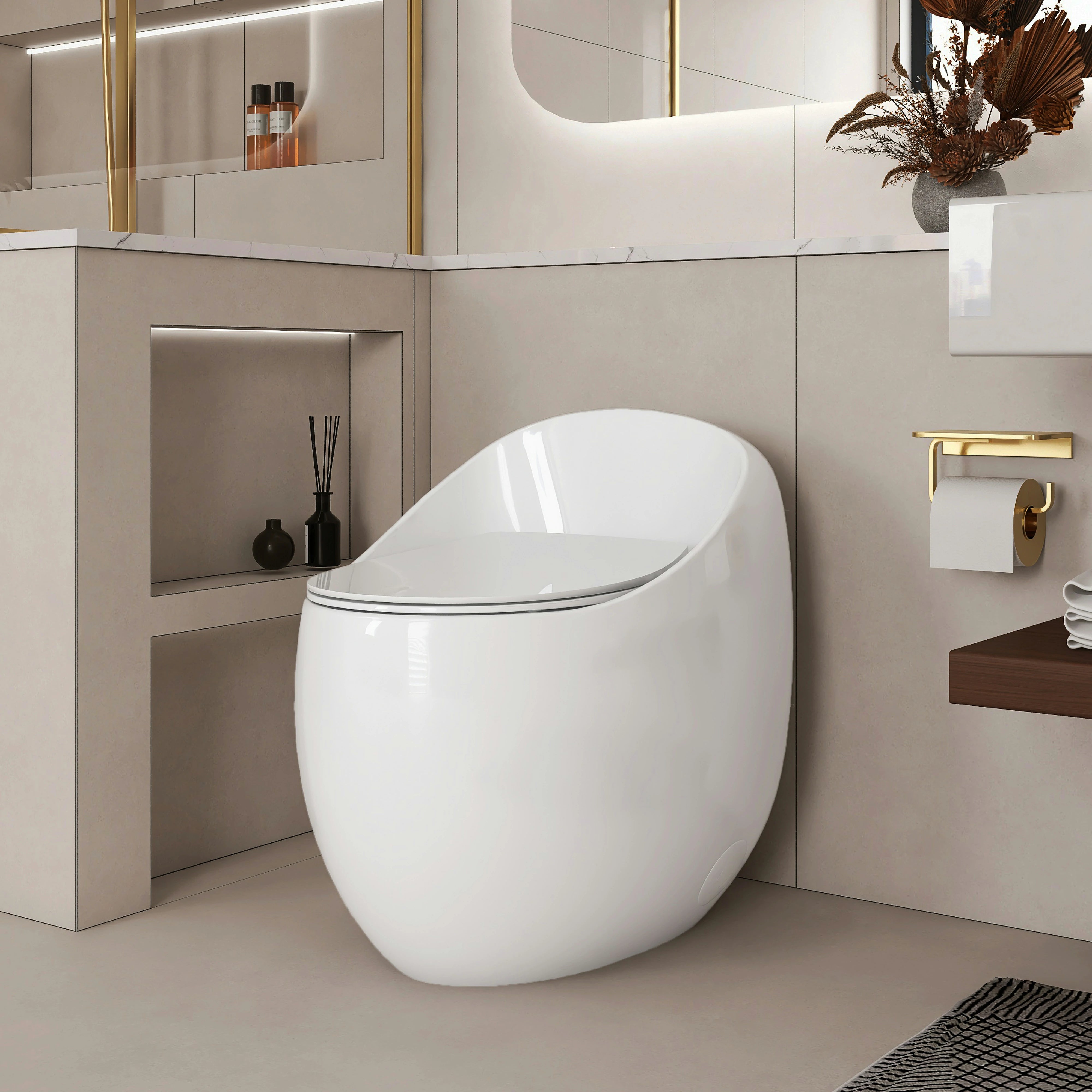 AISU Einteilige Toilette in Eierform mit Einzelspülung, 1,28 GPF