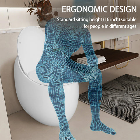 AISU Einteilige Toilette in Eierform mit Einzelspülung, 1,28 GPF