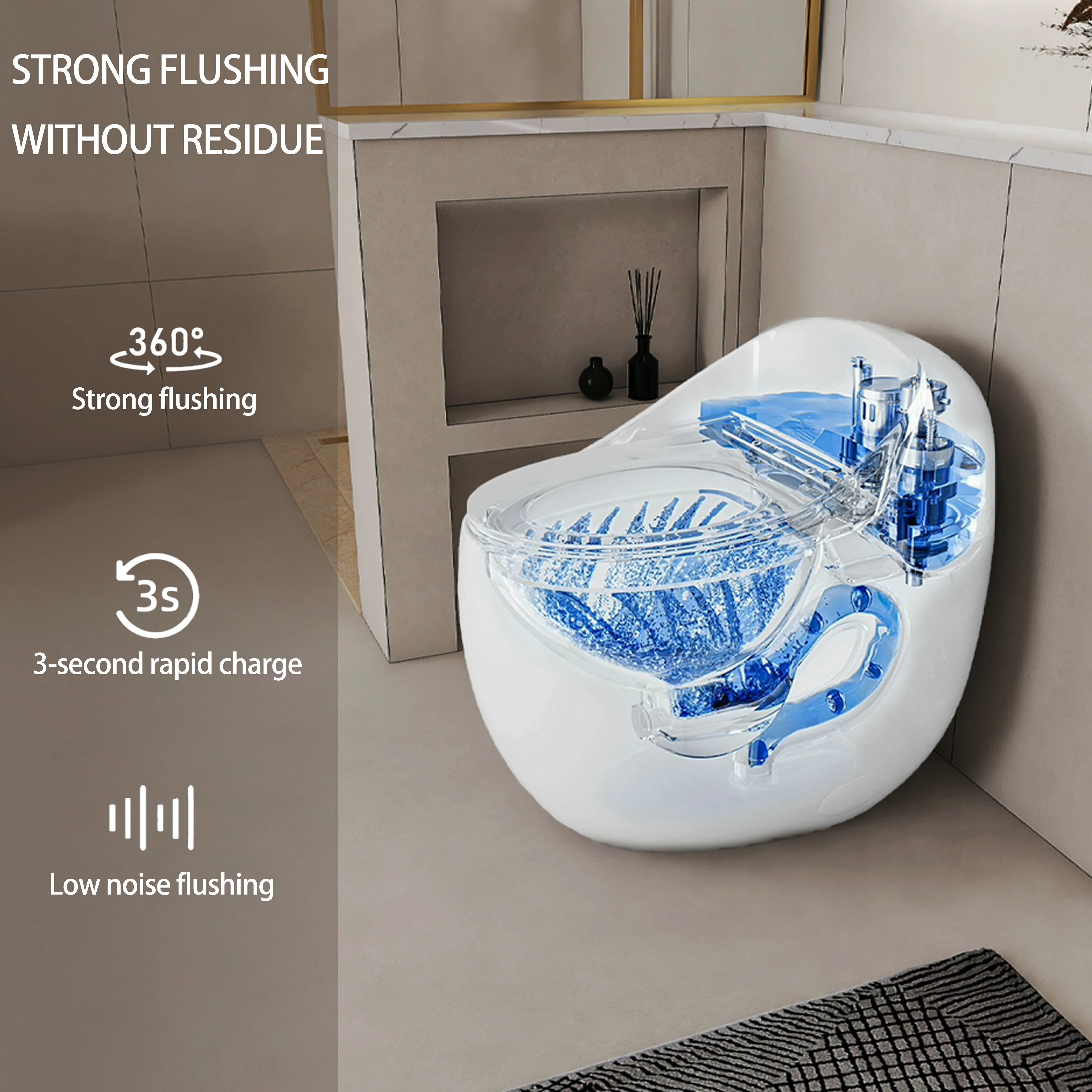 AISU Einteilige Toilette in Eierform mit Einzelspülung, 1,28 GPF